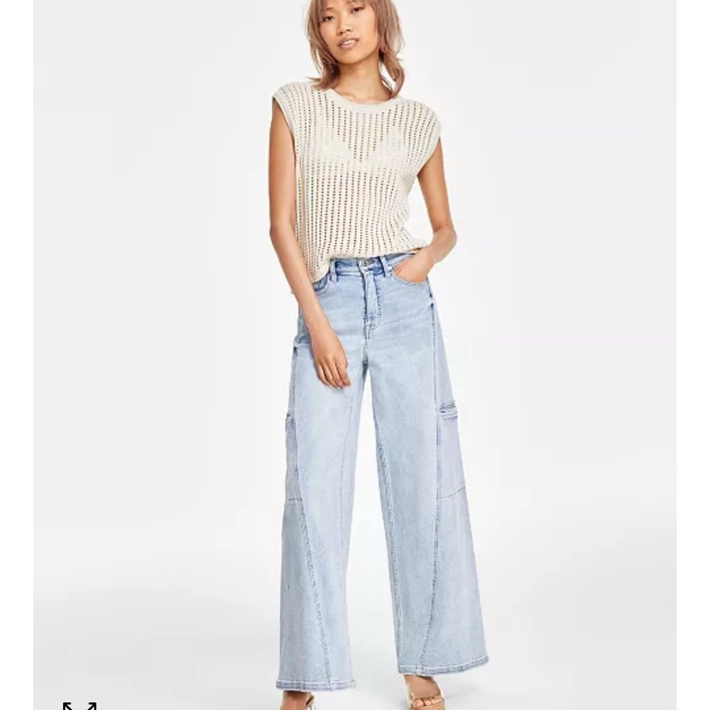 DKNY High Rise Wide-Leg Cargo Jeans